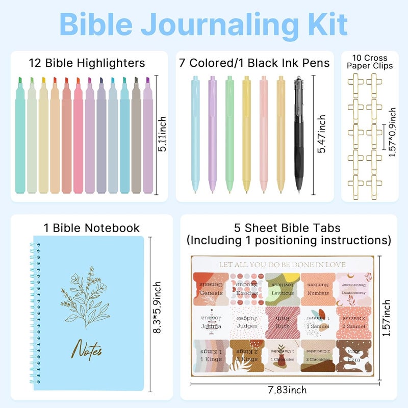 PUGPIU Bible Cover Case for Women, Large Quilted Bible Bag with Shoulder Strap and Handle, Bible Study Supplies Journaling Kit with Highlighters Pens No Bleed Tabs Notebook Cross Clips (Light Blue) - Image 5
